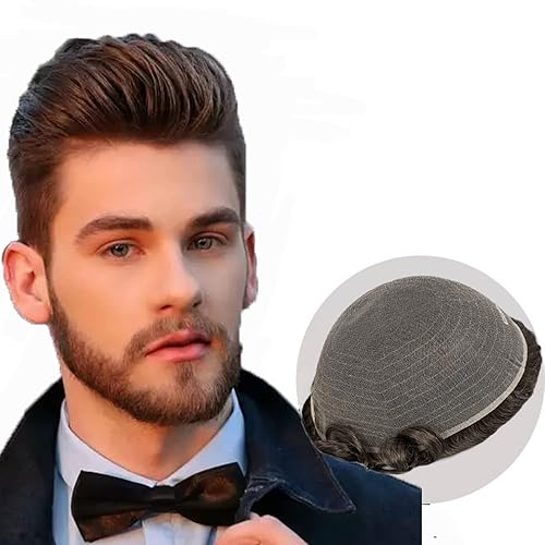 Amiable Toupee para hombres piezas de cabello humano de encaje francés completo para hombre sistema de repuesto de 79 x 98in color marrón oscuro 2 Amiable Toupee para hombres piezas de cabello humano de encaje francés completo para hombre sistema de repuesto de 79 x 98in color marrón oscuro 2