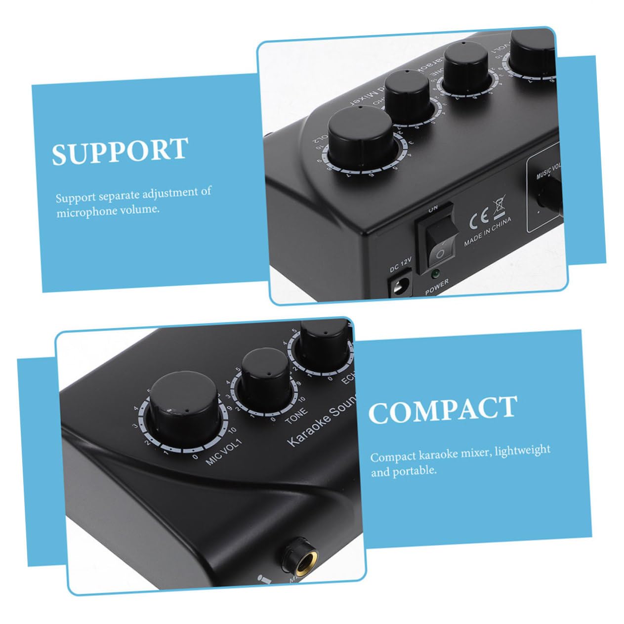 Mixer Karaoke Professionale con Doppio Ingresso Microfono Nero | Audio Mixer per Ktv e Palco, Basso Rumore e Sonora, Cavo Incluso con Alimentatore