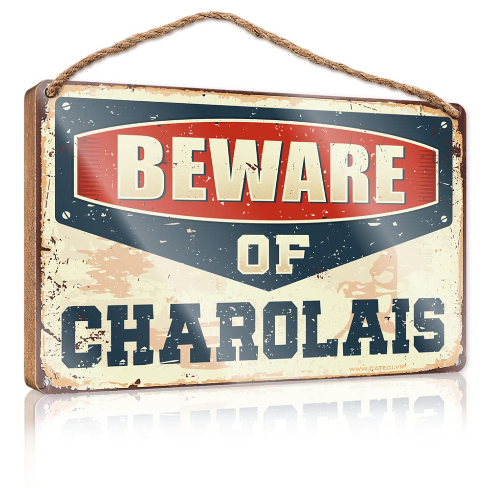 DTHA Office Sign For Door Wood Beware Of Charolais Wooden Sign Holiday Porch Sign Funny Bathroom Decor(15X28CM)