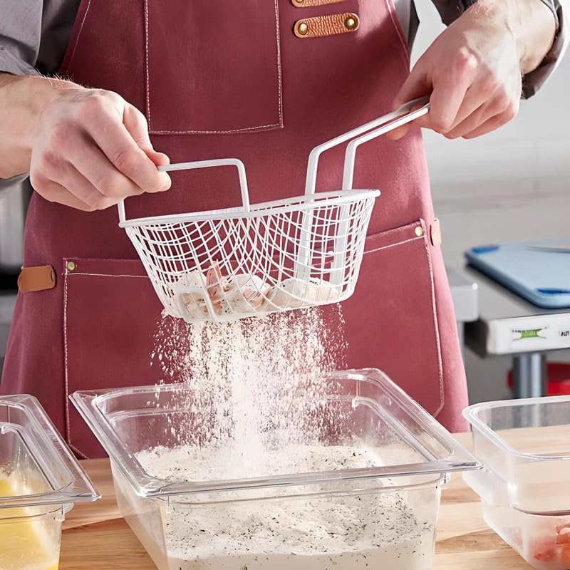 OCS Parts Pro Chef Series 8-Inch Coarse Mesh Breading Basket with Helper Handle for Breading Chicken, Seafood, Onion Rings, Appetizers and Poultry
