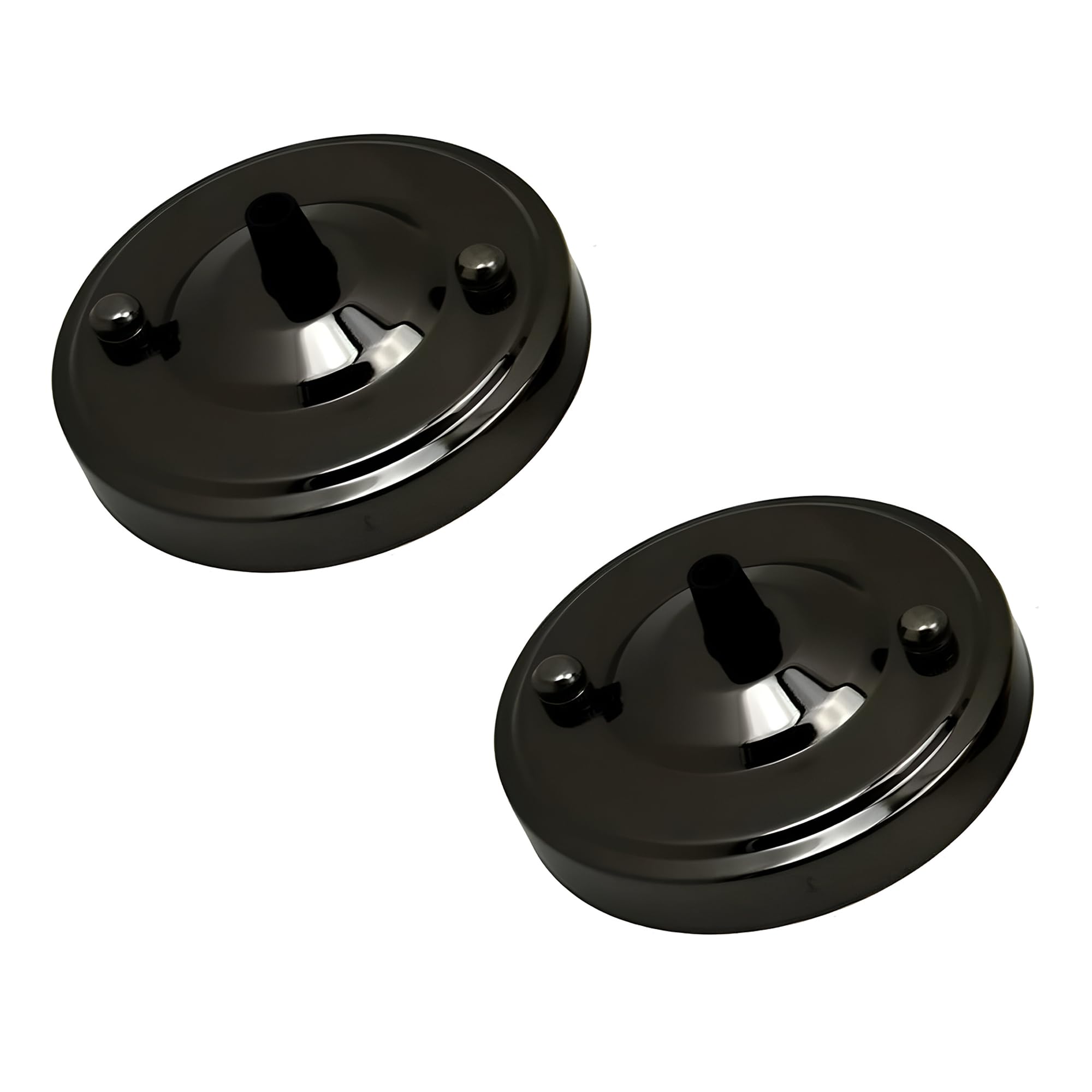 2 Pack Shiny Black Ceiling Rose 108mm Pendant Cable Grip Flex Clamp Modern Metal Plate Canopy Replacement Cover Front Fitting Base with Accessories for Home Light Fixture Hanging Ceiling Wall Lamp