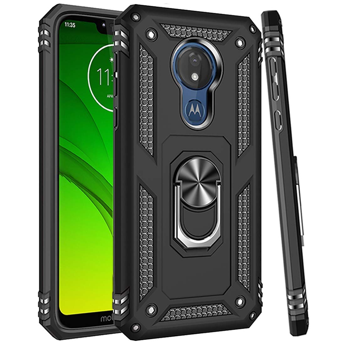 Case for Moto G7 Power/for Moto G7 Supr/for Moto G7 Optimo Maxx Case, [Military Grade] Magnetic Car Ring Holder Mount Kickstand Defender Protective Cover for Motorola Moto G7 Power (Black)