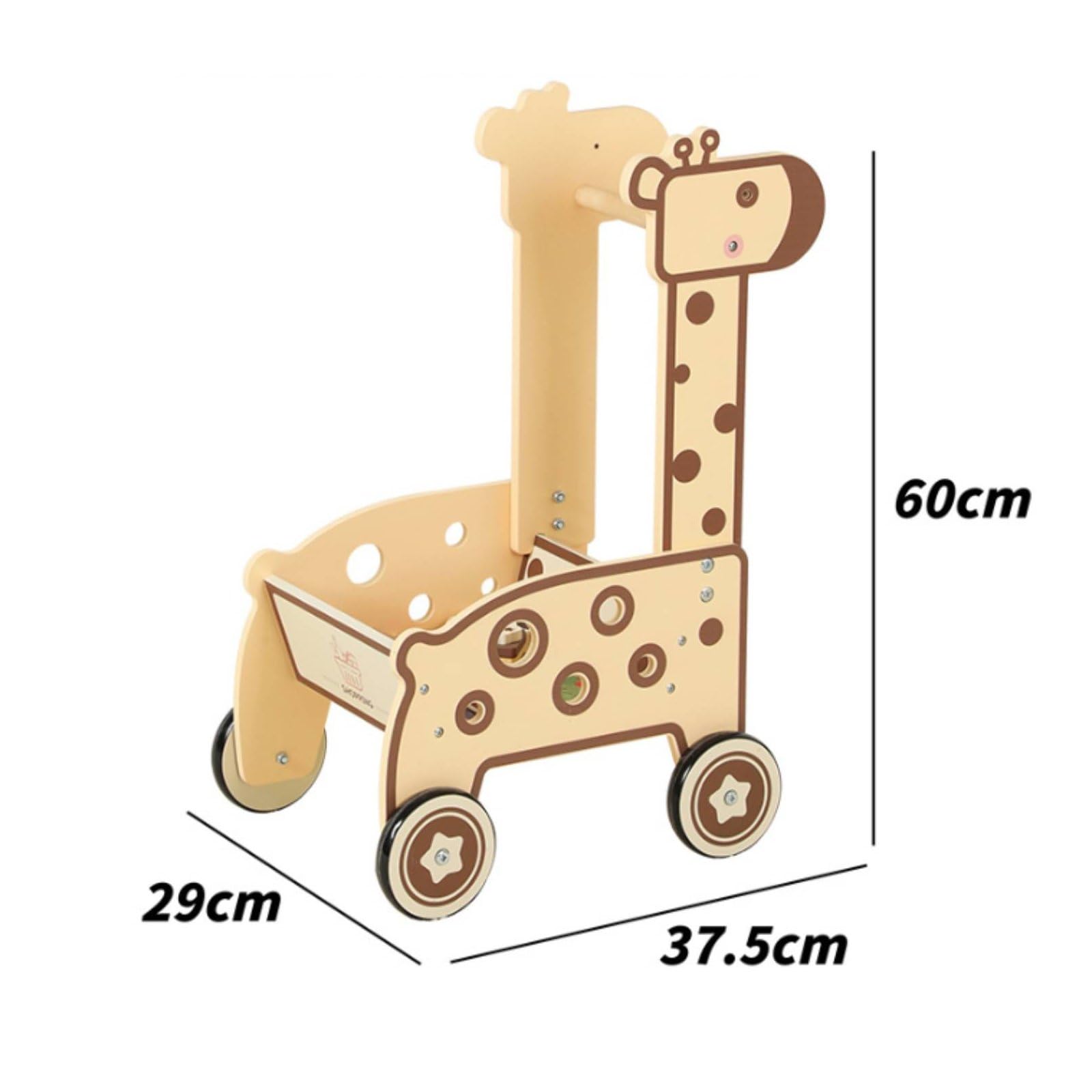 Colcolo Kinder Lernwagen Holz Tier Schiebewagen Einkaufswagen Spielzeug Laufhilfe Einstellbarer Griff Großer Stauraum für Rollenspiel Und Lernphasen Fördert