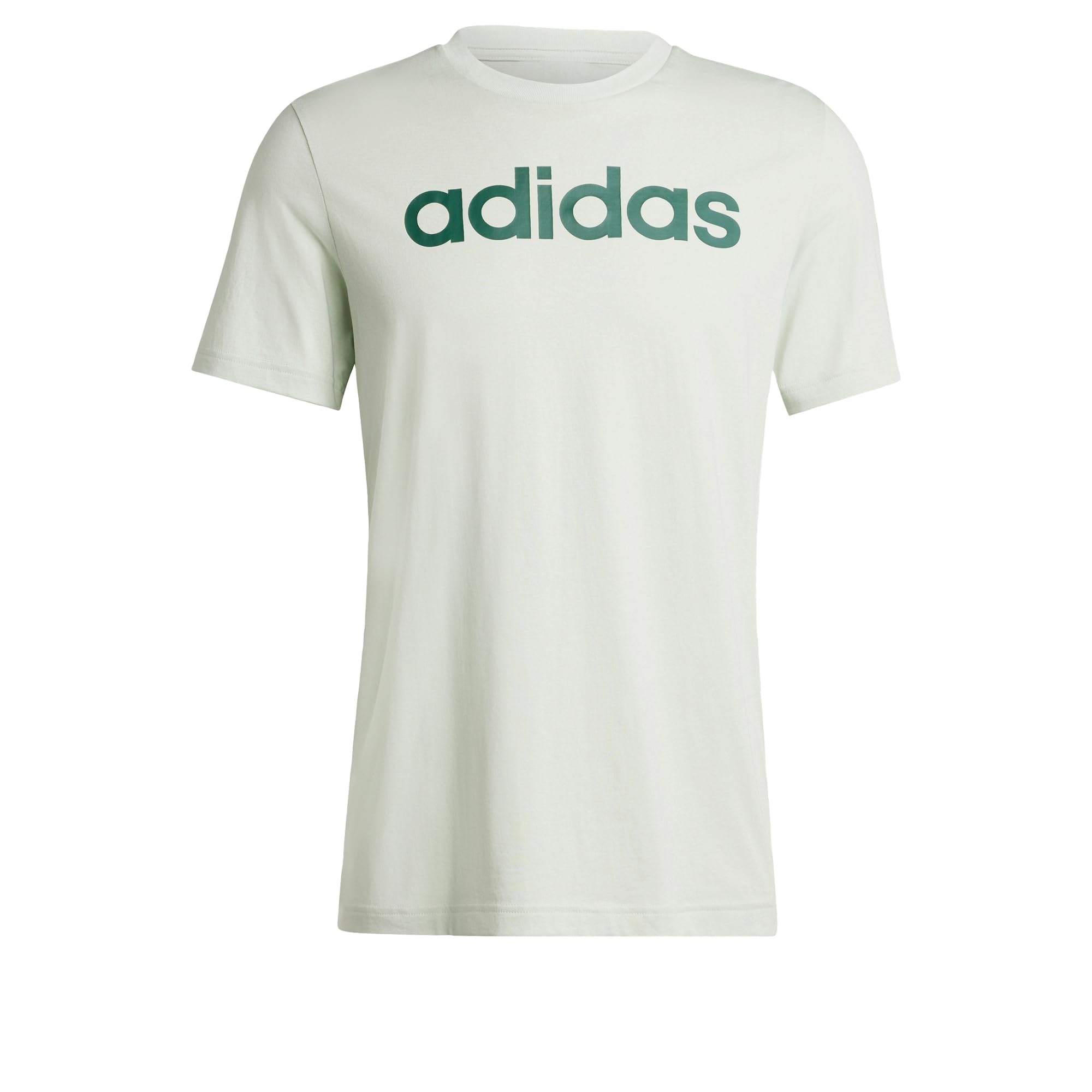 adidas Men's Essentials Single Jersey Linear Embroidered Logo Tee, Linen Green F22, S