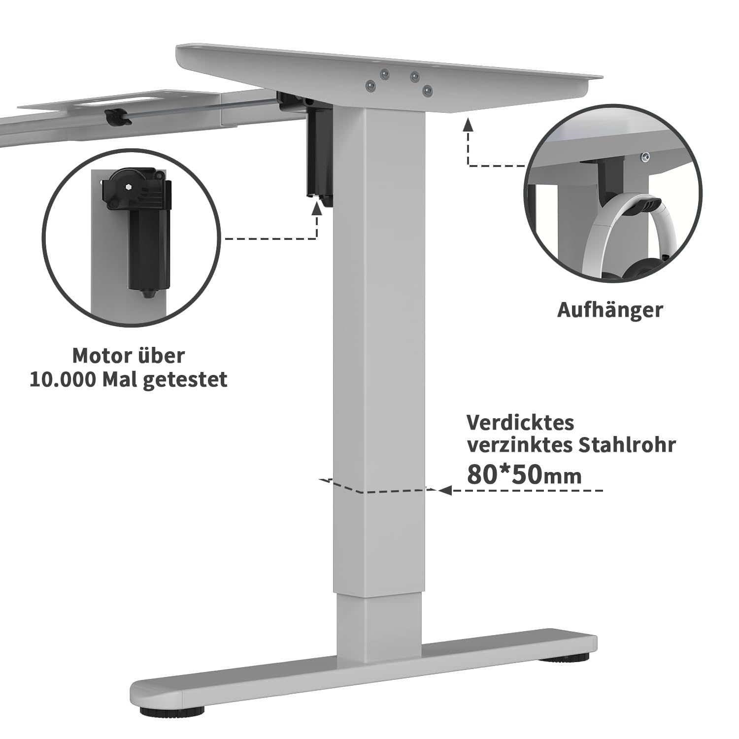 TRIUMPHKEY Höhenverstellbarer Schreibtisch 160x80cm mit Typ-C Ladeanschluss, Schreibtisch Höhenverstellbarer mit Kabel Management Tray, Standing Desk mit 3 Memory Funktion, Grau