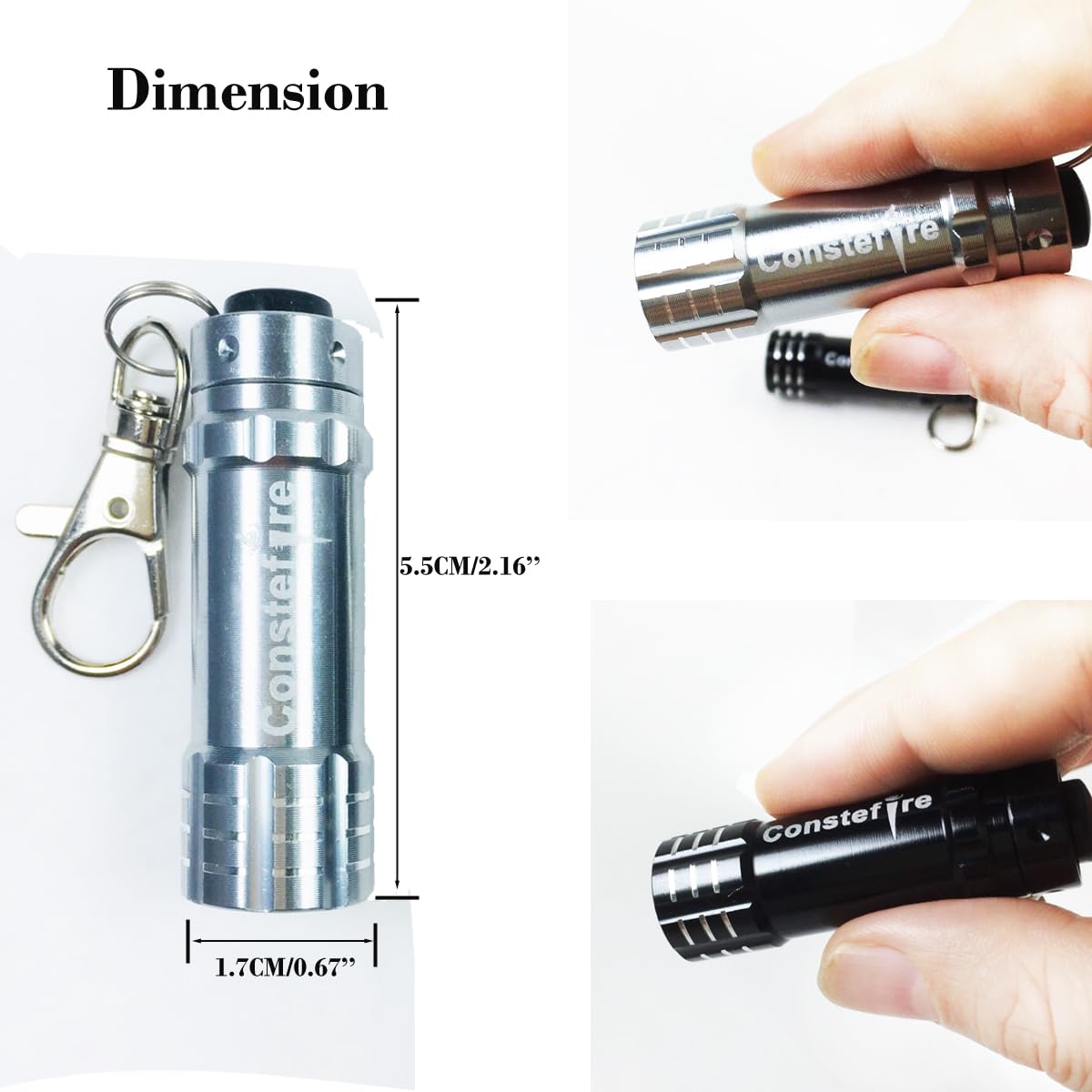 Constefire Small Flashlight Keychain Torch,2 PCS Aluminum Key Ring Torch, Bright 3 LEDs Tiny Flashligh,Pocket Flashlight EDC - Image 3