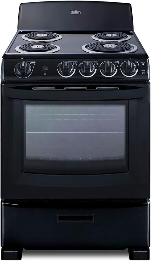 Summit 24” Electric Range, Electric Coil Burners, Large 2.9 cu.ft Oven, ADA Complaint, Black- RE2413B