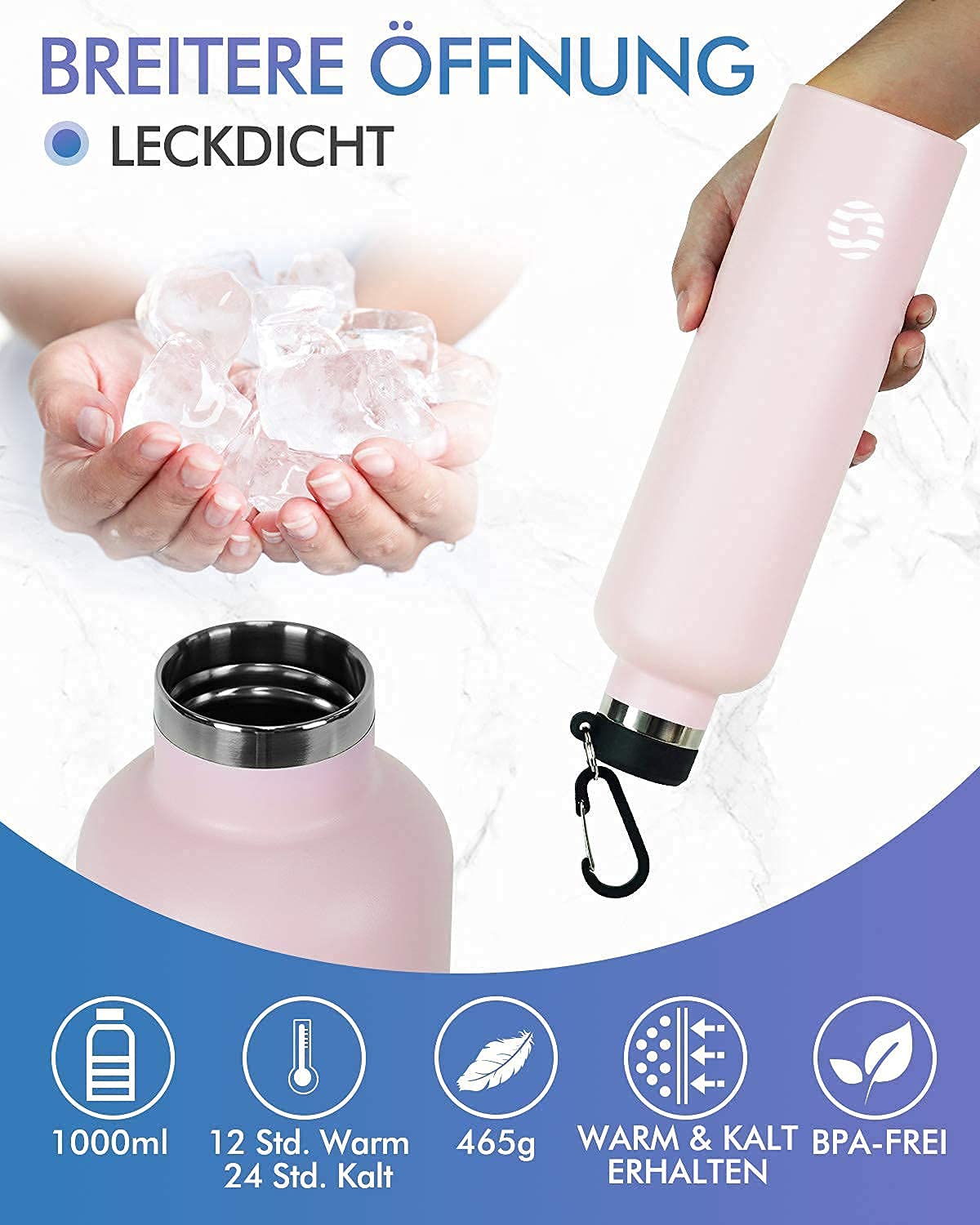FEIJIAN Borraccia Termica in Acciaio Inox 750ml/1L + Zaino, Facile da pulire, Bottiglia Termica Senza Perdite - Senza BPA Borracce, per Scuola, Sport, Campeggio, Yoga, Palestra