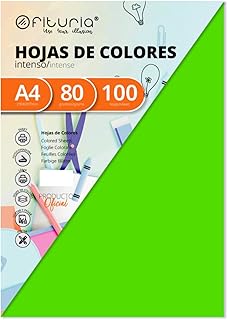 Pack 100 Hojas Color Verde Fuerte Tamaño A4 80g