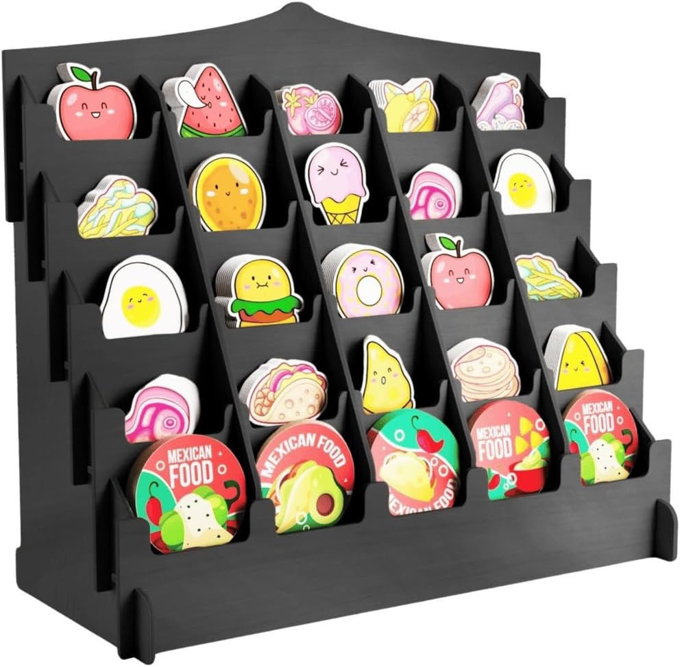 ( brown color ) Sticker Display Stand with Curved Pockets for Big 4'' Stickers- Brochure Holder with Customizable Space - On the Go Display Stands for Vendor Events - Ideal for Small Business Vendors (Large)