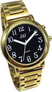Montre Parlante Analogique avec Alarme Annonce de l'heure et Date en Français Pour Aveugle et Les Personnes Malvoyant, Couleur Dorée,Double Verrouillage Bracelet Acier Inoxydable TCF-G608