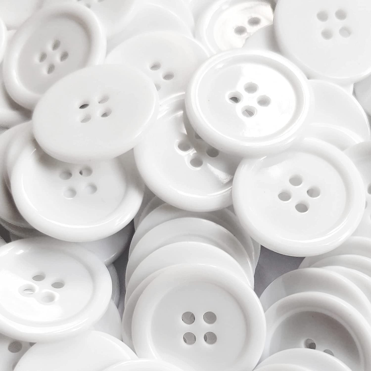 Daily Crafts Pack of 12 Resin Buttons Diameter 25 mm,(1 inch) 4 Holed for Sewing and Art and Craft Round Buttons with 4 Holes (White 12)