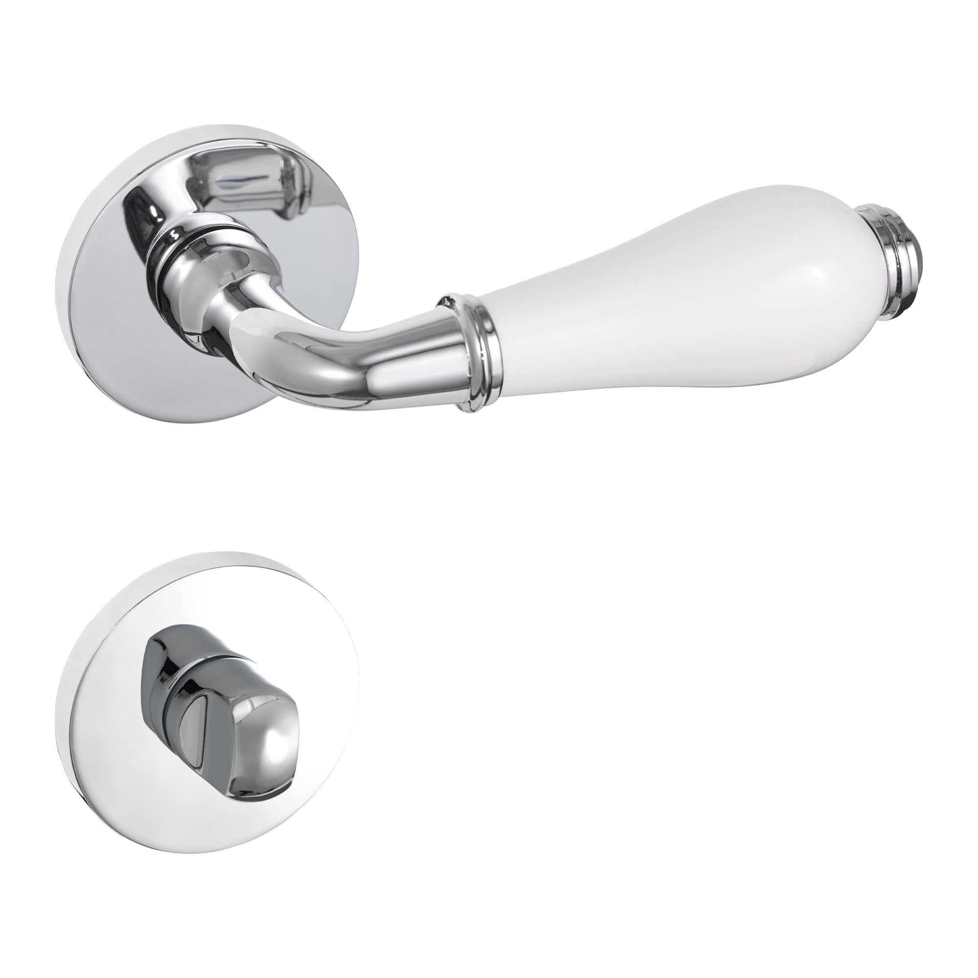 Gavroche Poignées de porte avec éléments en porcelaine - Ferrure de porte chromée polie - Poignée de toilette - Pour salle de bain - 1 jeu de poignées avec matériel de fixation