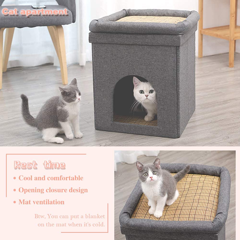 ShellKingdom Collapsible Cat House, Foldable Fabric Cat Cube and Cat Cave with Bed Scratch Resistant Pet Kitty House Cat Stool Condo12.2x12.2 inch (Cubic cat House)