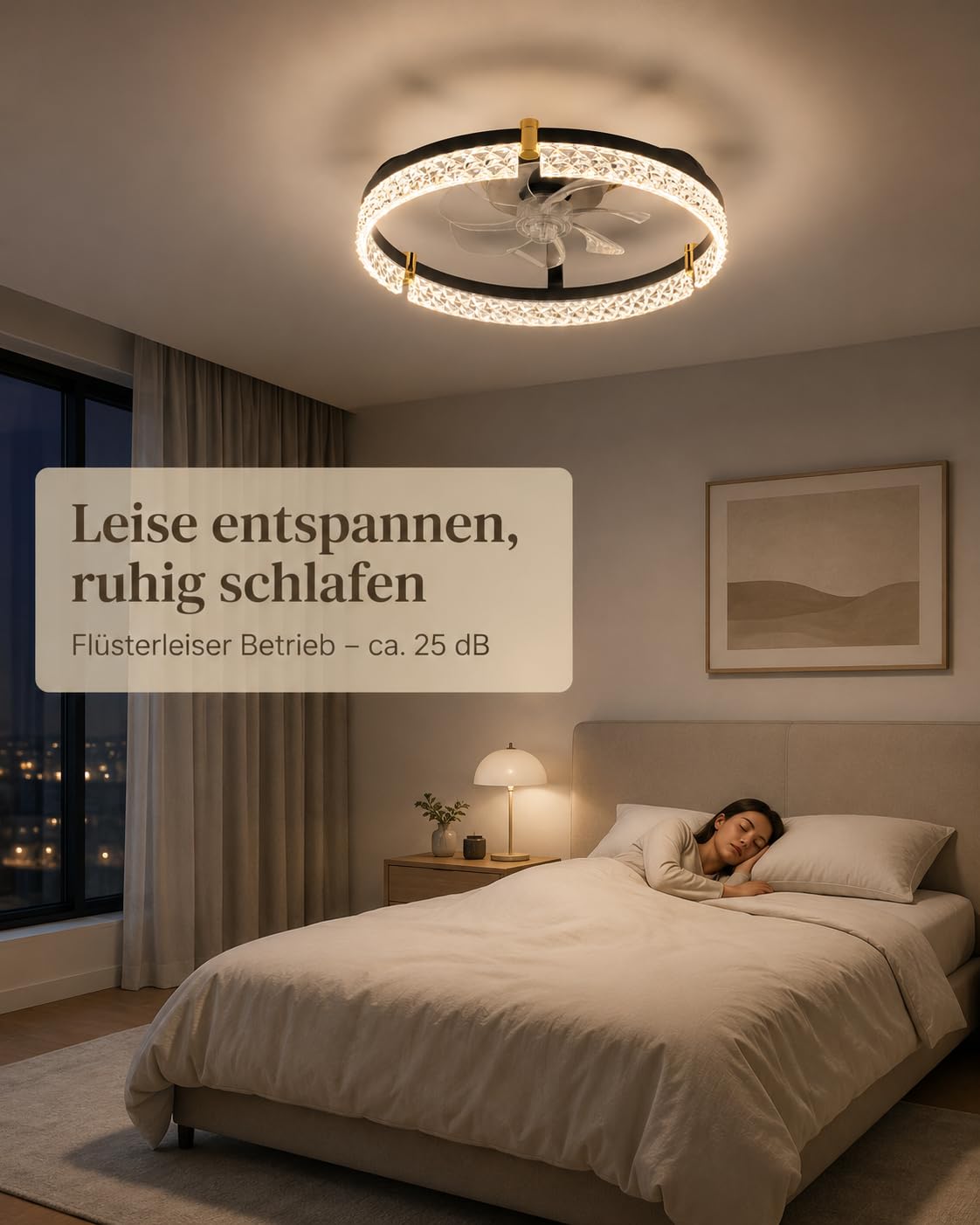Airwit 50cm Deckenventilator mit Beleuchtung, Lampe mit Ventilator in Glasoptik, Deckenlampe mit Ventilator leise dimmbar, 3000K-6000K stufenlos, 6 Windstufen, Timer 1/2/4H, App Fernbedienung, Schwarz