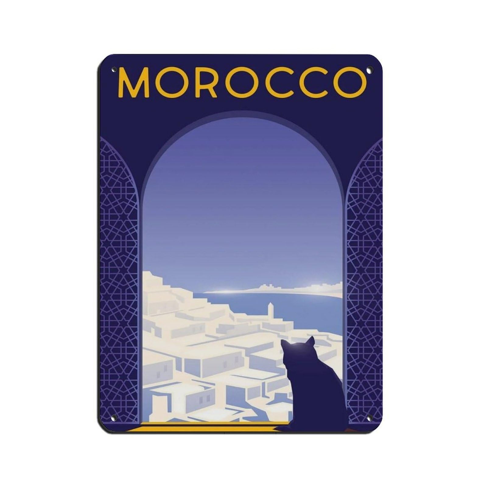 Morocco Travel Poster, Morocco Poster Tin Sign Vintage Metal Pub Club Cafe Bar Home Wall Art Decoration Poster Retro 12x16inch(30x40cm)