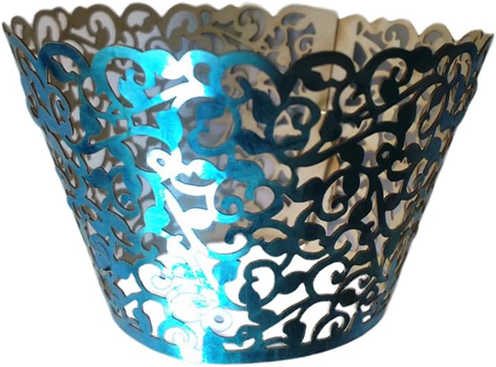 Gospire 50 pcs Pearl Lace Filigree Wedding Cupcake Wrapper Baking Cake Cups Wraps Party Decoration Laser Cut (Bright Blue)