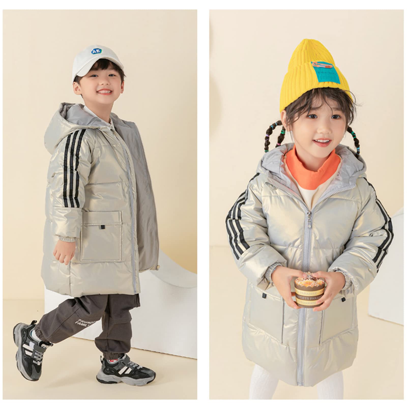 Piumino D'Anatra Bianco per Bambini, Giacca Sportiva di Media Lunghezza da Ragazzo, Giacca Invernale con Cappuccio da Ragazza, Antivento e Calda,Blue,11(110CM19KG)