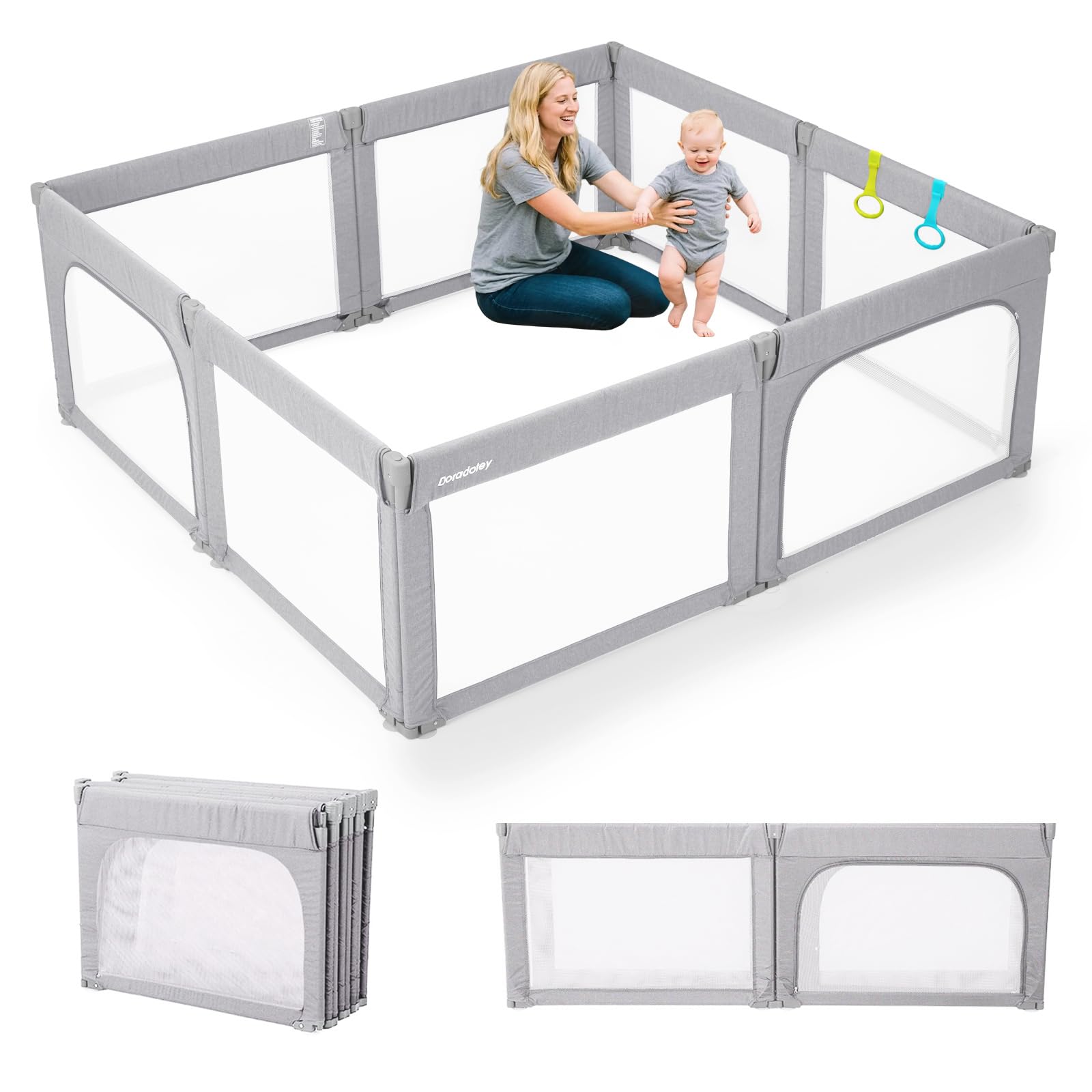 Box per bambini, cancelletto di sicurezza pieghevole, facile da montare, misura grande e regolabile, per interni, 180 x 200 cm, grigio chiaro