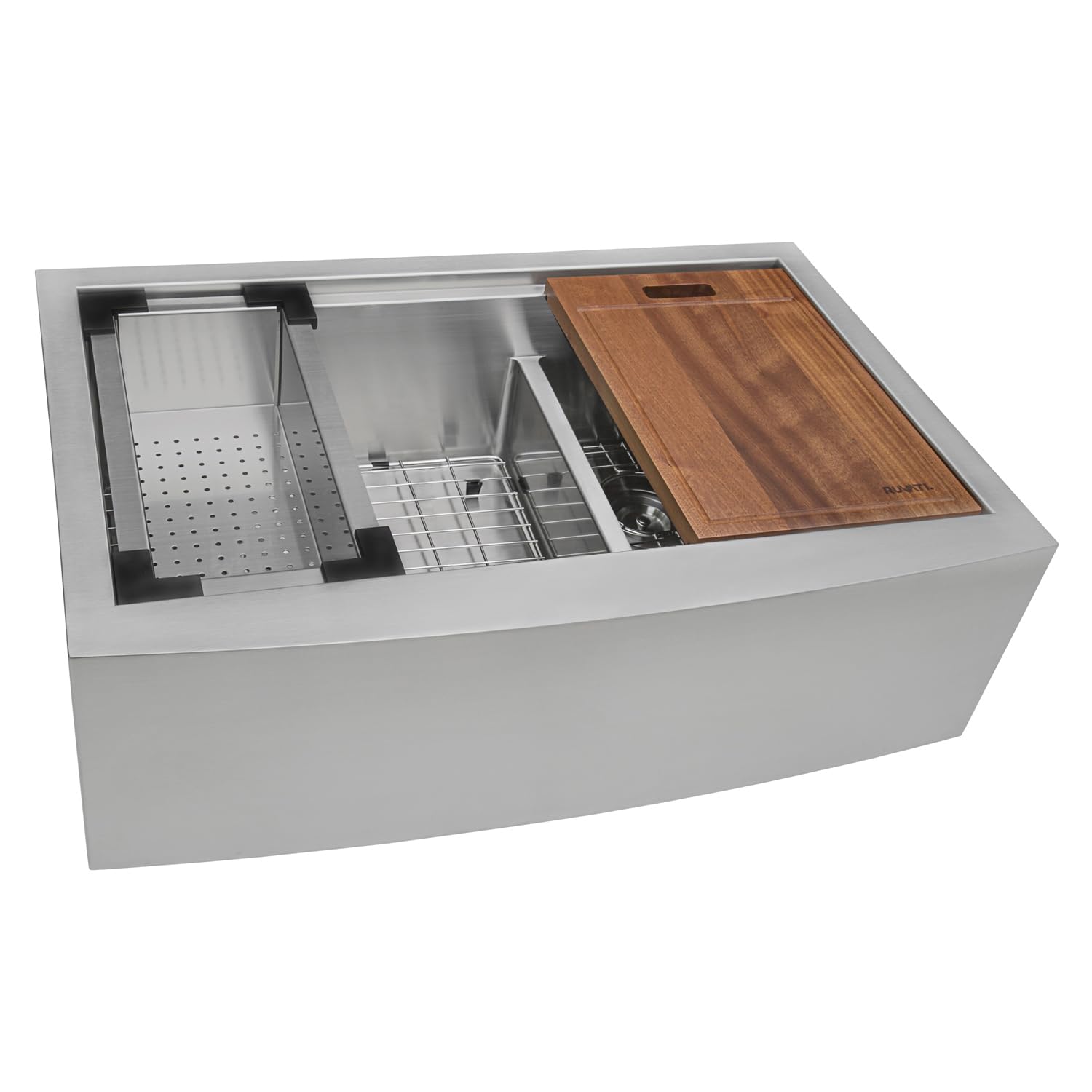 Photo 1 of Ruvati 33-inch Apron-front Workstation Low-Divide Double Bowl 60/40 Farmhouse Kitchen Sink 16 Gauge Stainless Steel - RVH9201