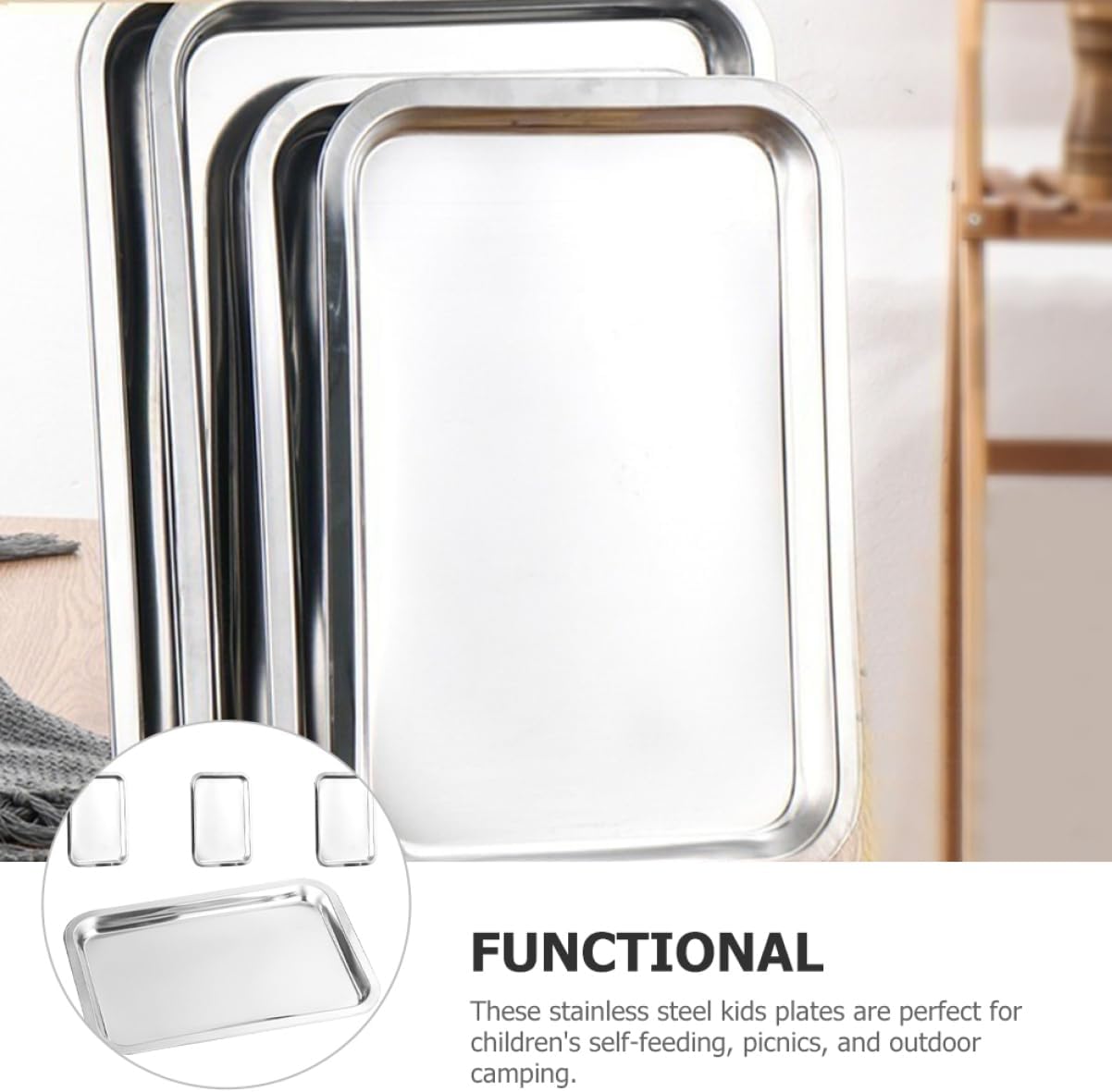 Happyyami 4pcs Dishwasher Safe Stainless Steel Plates Boy Girl Food Plates Boys and Girls Stainless Steel Dishes Lunchware Picnic Supplies