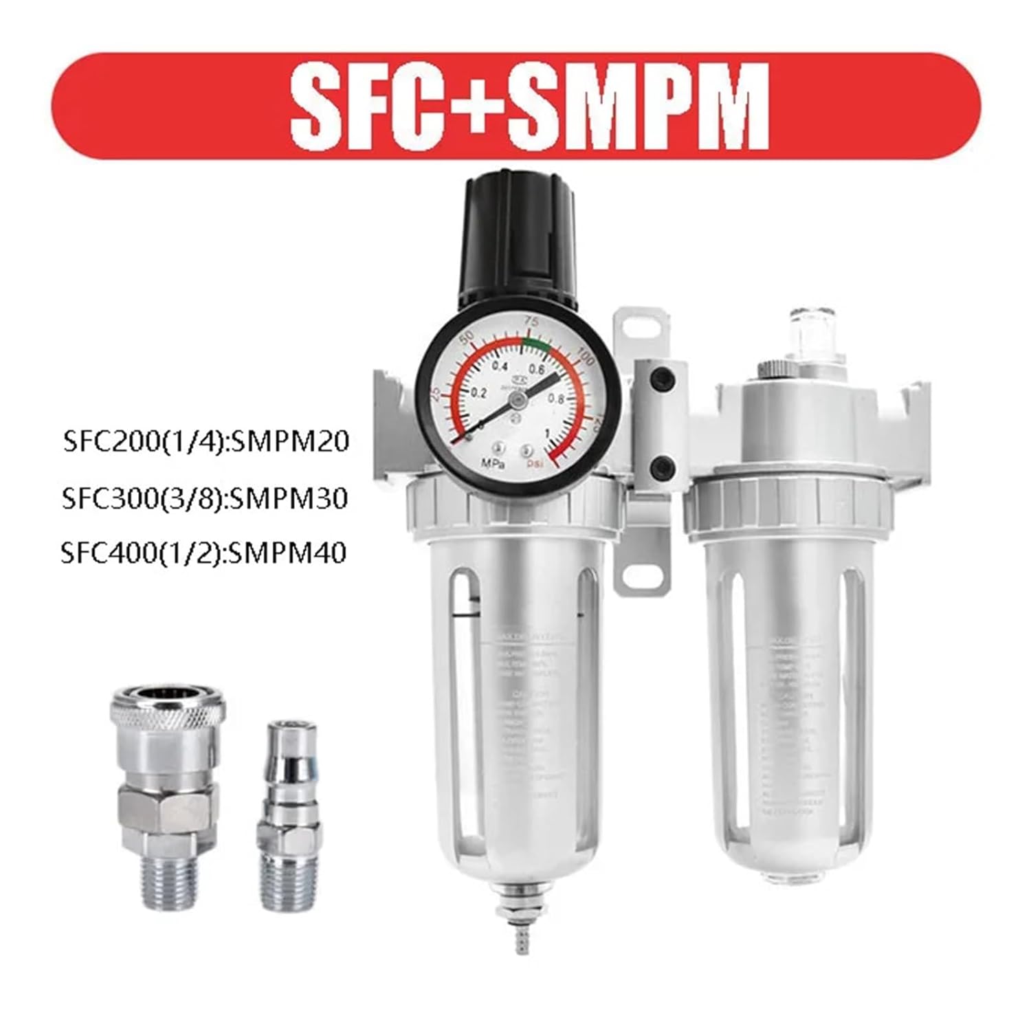 Air Filter Pressure reducing Valve Oil-Water Separator Drain Valve Compressor Pneumatic Parts SFC400 1/2 SFC300 3/8 SFC200 1/4(SFC w PMSM,SFC200)
