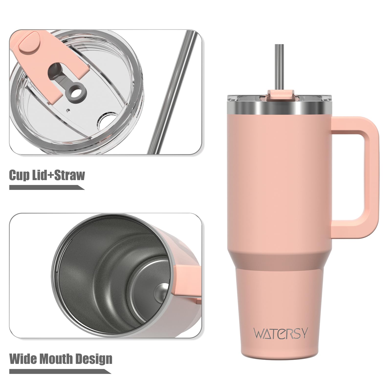 WATERSY Travel Mug Coffee Cup 20oz Tumbler Straw Lid and Handle - Image 3