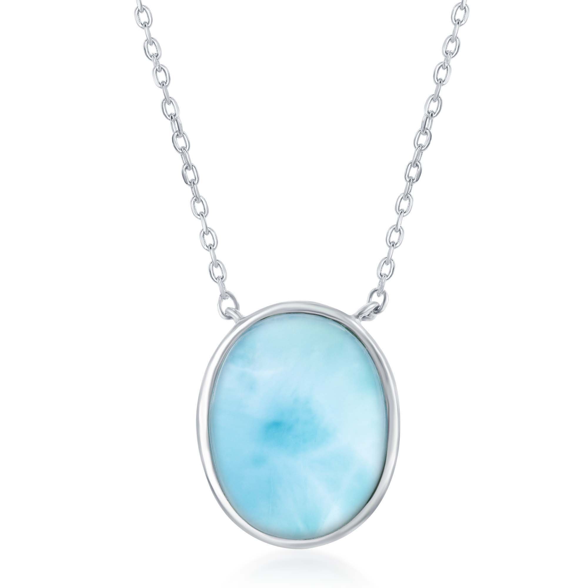 Beaux BijouxSterling Silver High Polish Natural Oval Larimar 16+2" Necklace