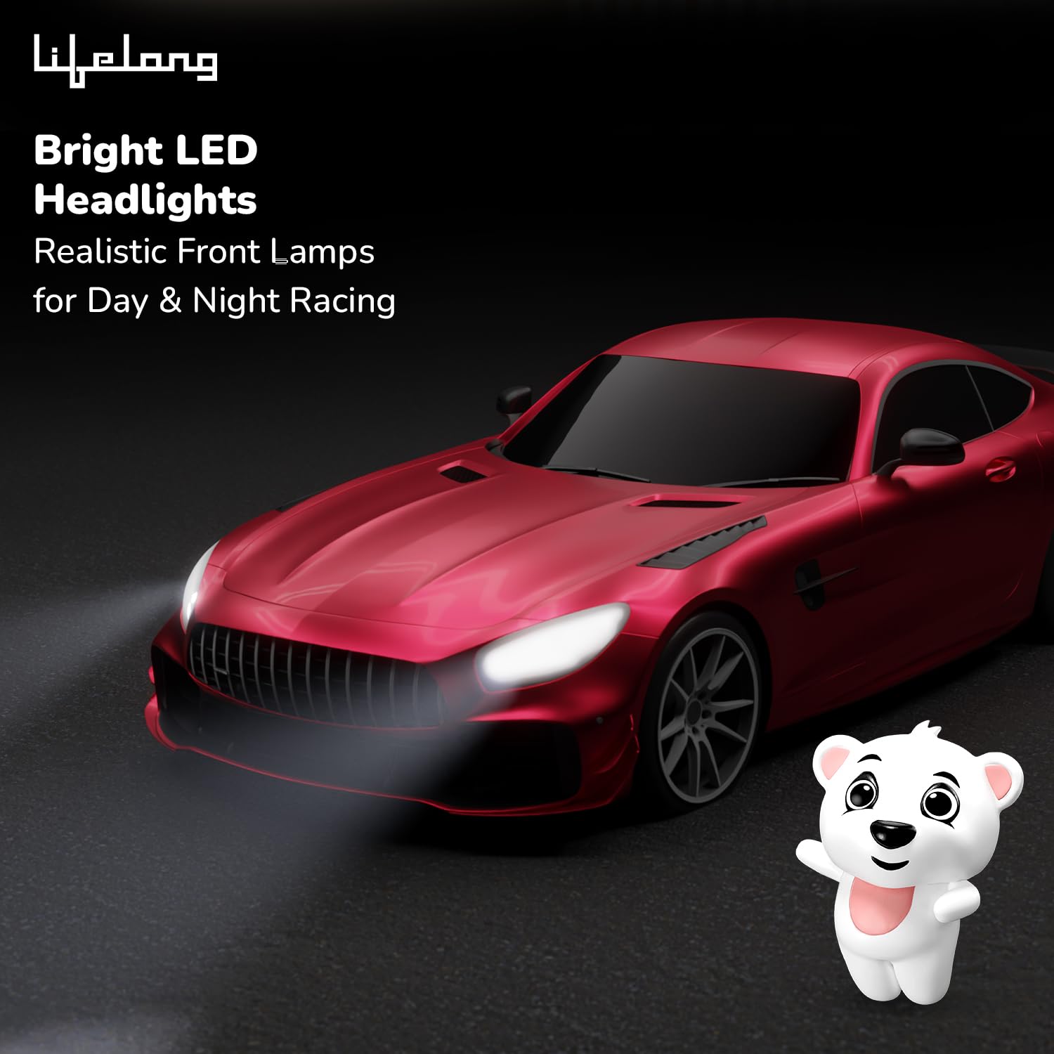 Lifelong Rechargeable Remote Control Car for Kids|2.4GHz, LED Headlights, Upto 120 min Non-Stop Play Time, 125ft Remote Range, Type-C Charging, Anti-Skid Tyres, BIS Certified (LLCRRC01) (Red) — Amazon image 3