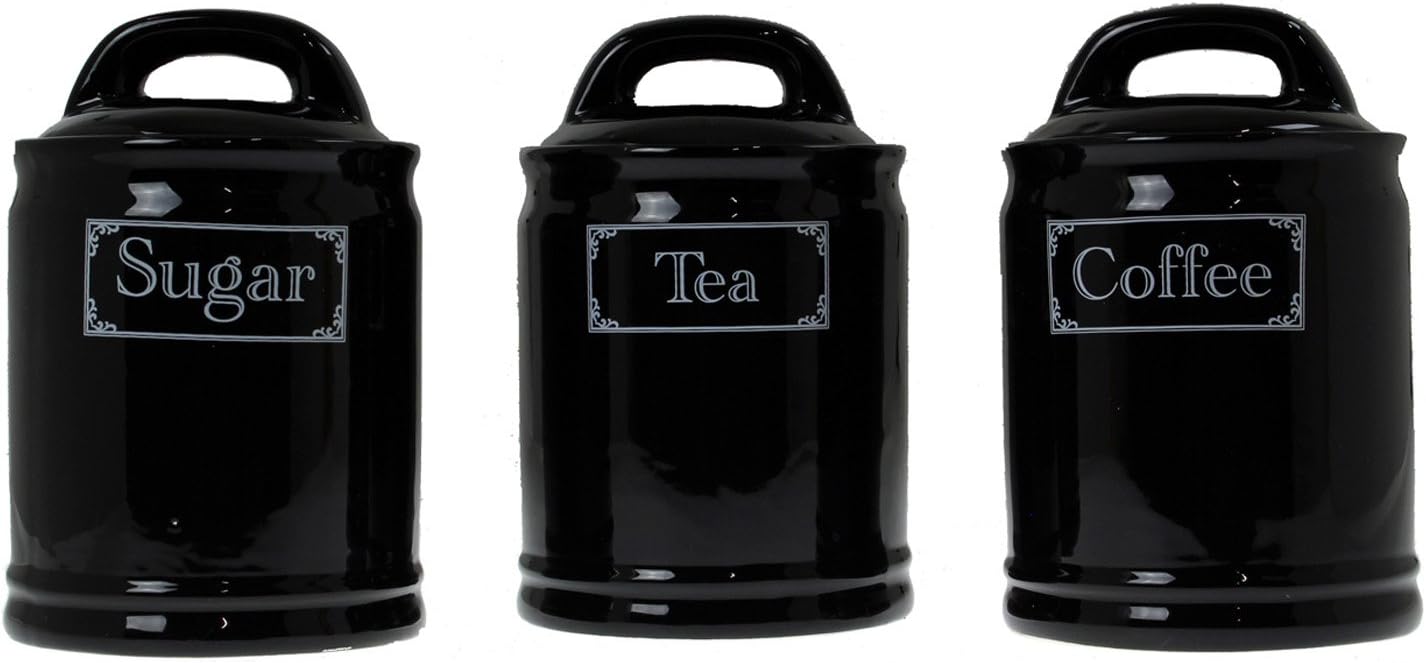 Lesser & Pavey Set Of 3 Vintage Black Ceramic Storage Jars