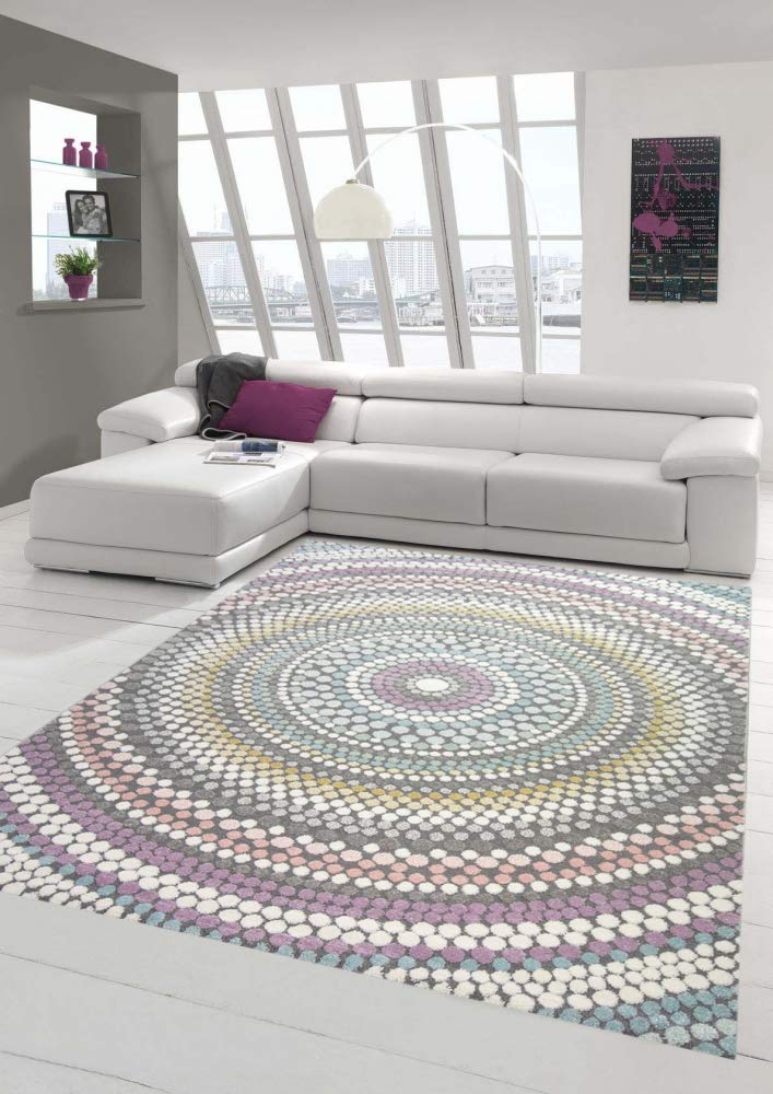 Teppich modern Wohnzimmer Teppich Regenbogen Pastellfarben Größe 200 x 290 cm