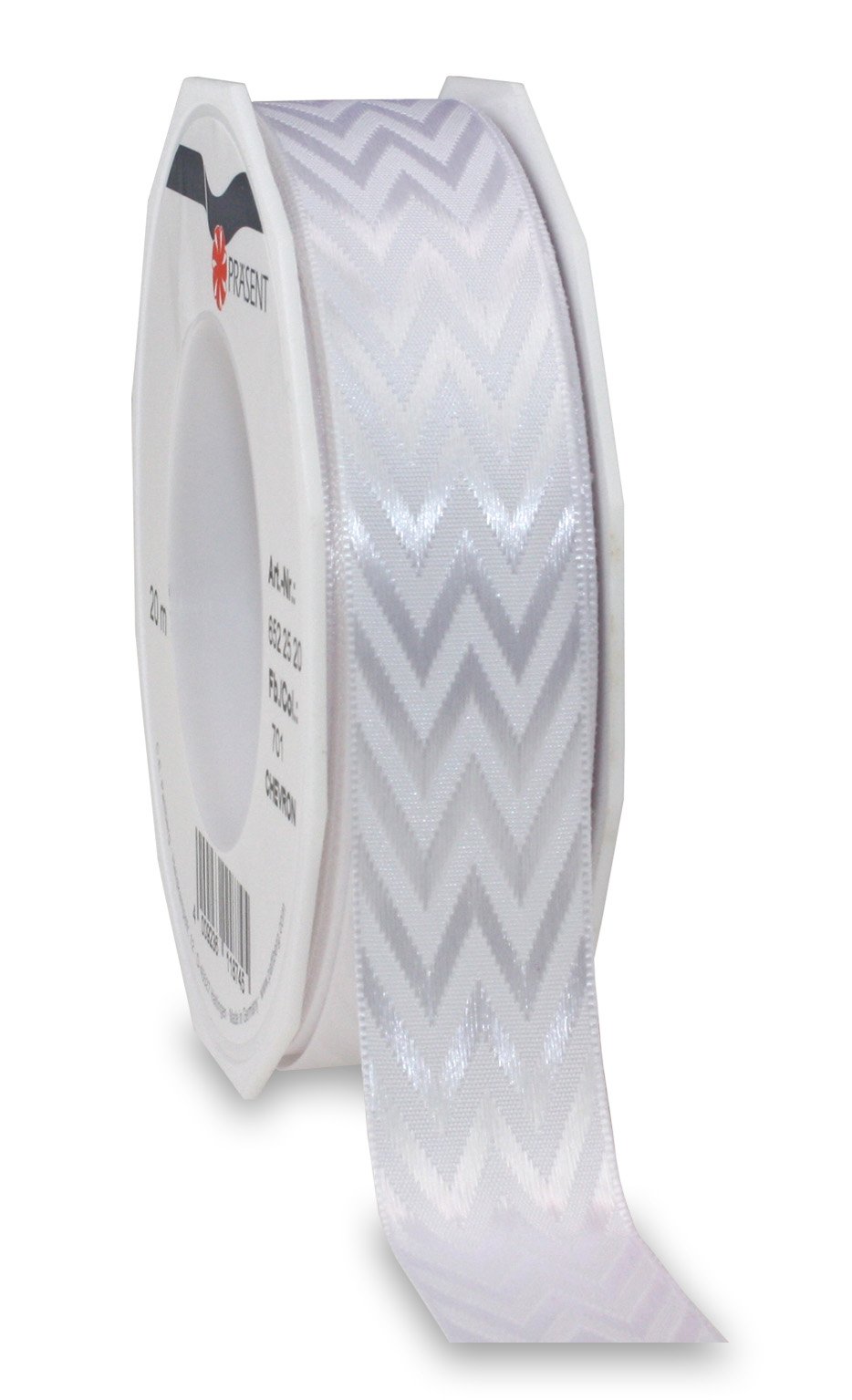 Präsent - Chevron Woven Ribbon White 20-m-Roll 25 mm width