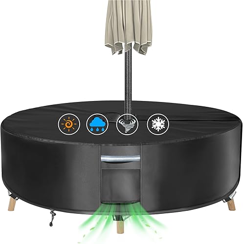 Miniatura 7 de Juego de fundas rectangulares para mesa de patio con agujero para sombrilla, resistentes al agua, color negro, 72 x 44 x 24 pulgadas