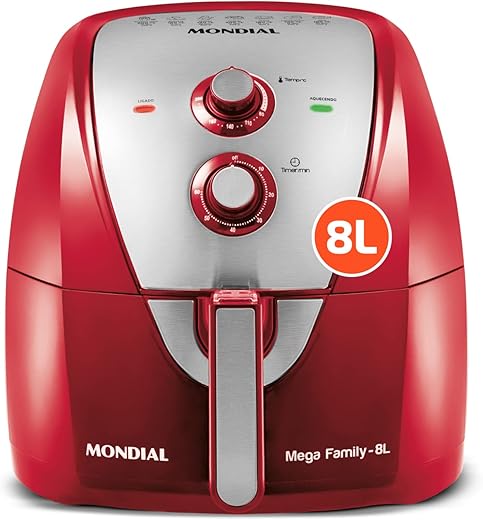 Fritadeira Sem Óleo Air Fryer 8L, Mondial, Vermelho/Inox, 1900W, 127V...