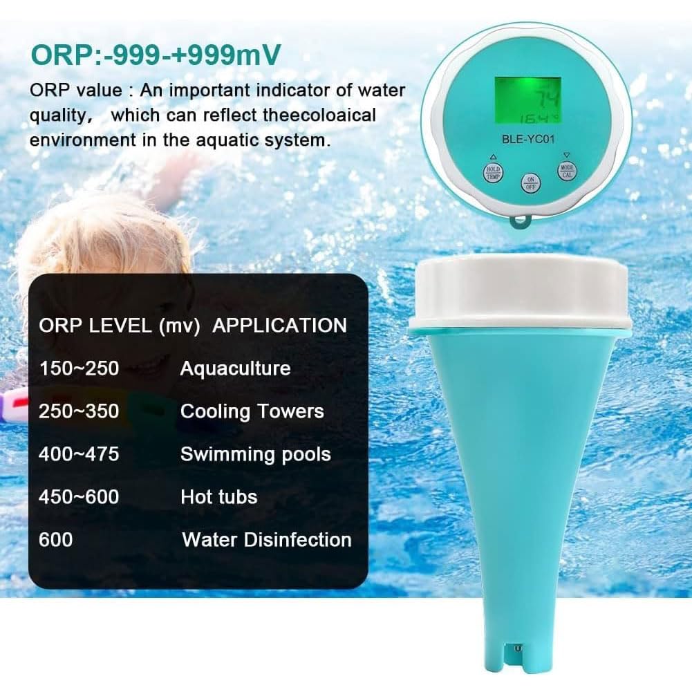 Probador de Calidad del Agua Bluetooth 6 en 1, Prueba del analizador de Calidad del Agua PH EC TDS ORP Temp Cloro Residual, medidor de Prueba Digital para Agua Potable Piscina Acuario hidropónico