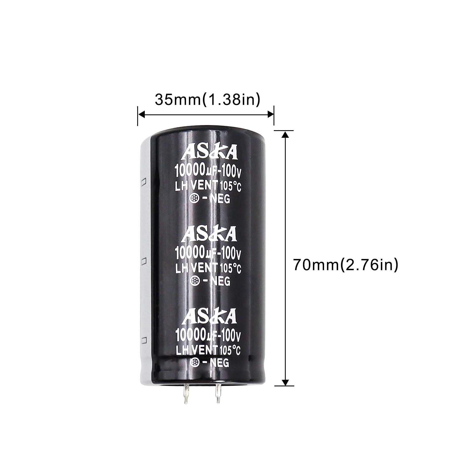 100 V 10000 UF Snap in Aluminium Elektrolytkondensator 35 x 70 mm für Endstufe und Filter Audio, Durchgangsloch-Kondensator, kompatibel mit Auto-Audio