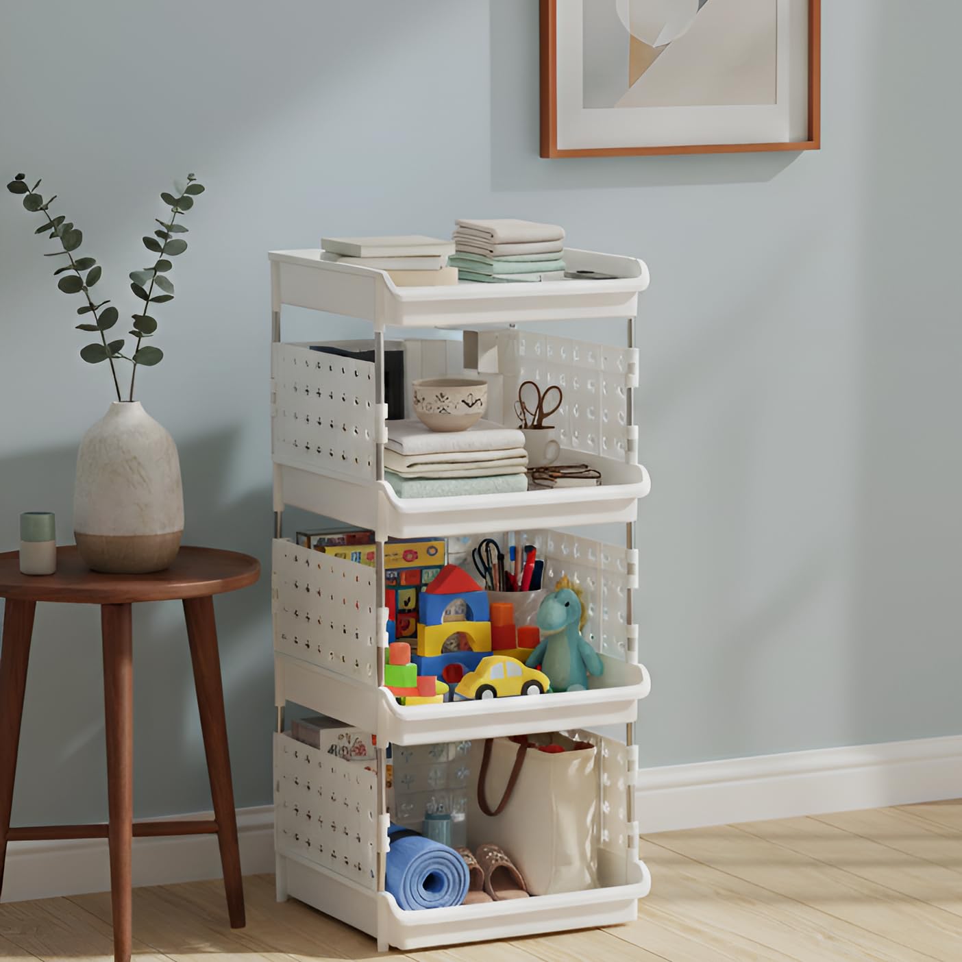 U-Max Multi Tier Plastic Storage Organizer Rack, Modern Style, 5 Shelves, Black, 10x8x18 cm, Multi-Purpose Kitchen Basket Trolley with Wheels (White, 4-Shelf)-image-25