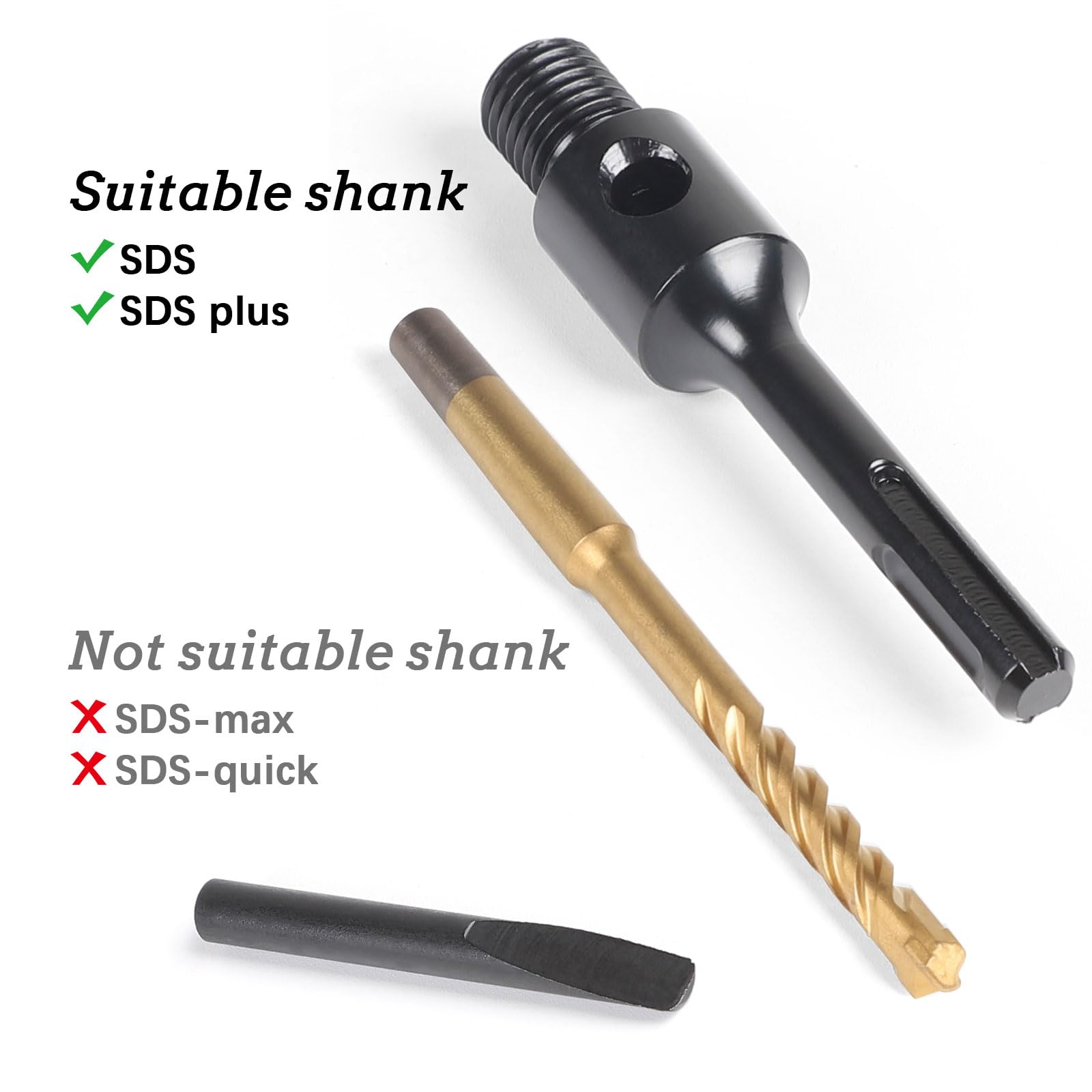 LALAGO SDS Plus Adaptador M16, incluye Broca Centradora y Cuña de Expulsión para Avellanadores de Latas, Coronas de Taladro