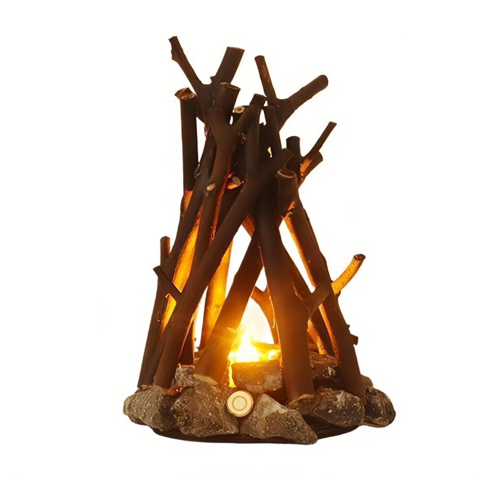 HELCEKOU Retro Bonfire Lamp with Rechargeable LED Flame Light Campfire Effect Tree Branch Shape 3 Modes Safety Indoor Outdoor for Tabletop Home Christmas Decoration(30cm)