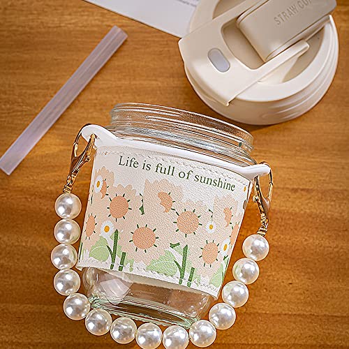 12 Oz Glass Water Bottle With Straw Lid Handle Cute Kawaii Mini Small Clear Milk Bottles For Grils Women Ladies #TOP4