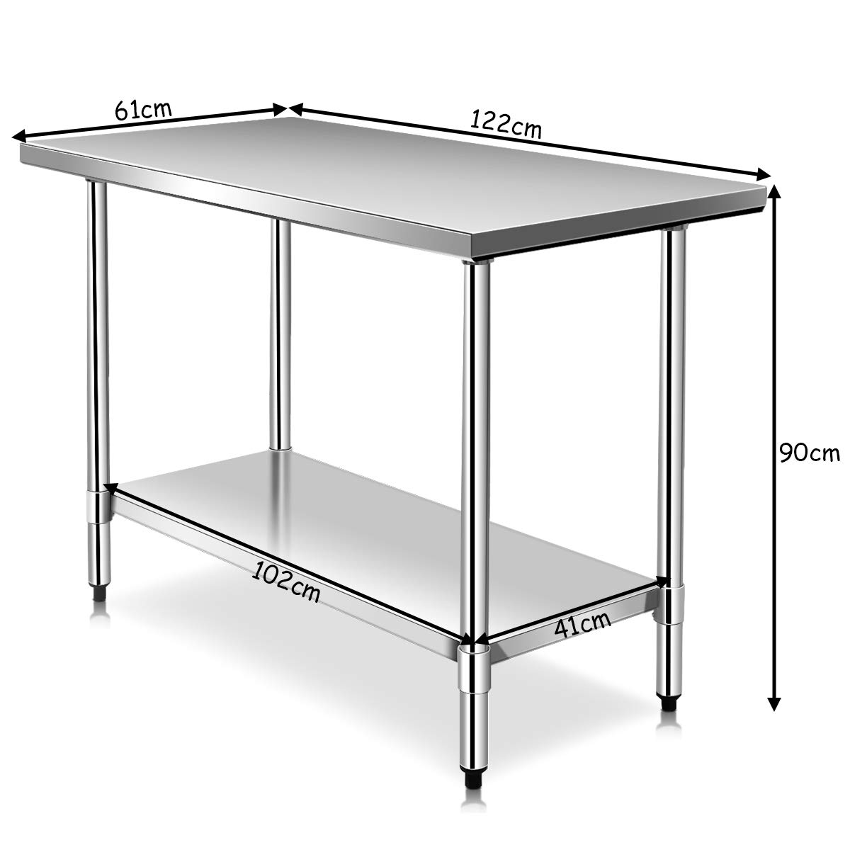 COSTWAY Tavolo da Lavoro in Acciaio Inox 122 x 61 x 90 Professionale, Bancone in Acciaio con Ripiano Regolabile, Mobile con Piano di Lavoro Preparazione di Alimenti, per Cucina e Ristorante