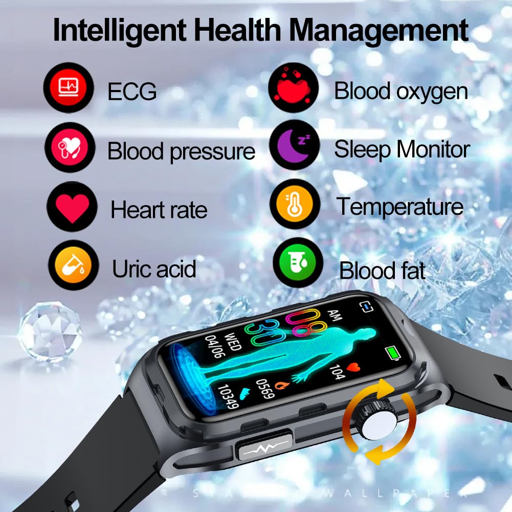 Smartwatch ECG Uomo Donna, 1,47 pollici Impermeabile Orologio Intelligente con Contapassi SpO2 PPG BP HR Cardiofrequenzimetro Notifica di Chiamata per Android iOS
