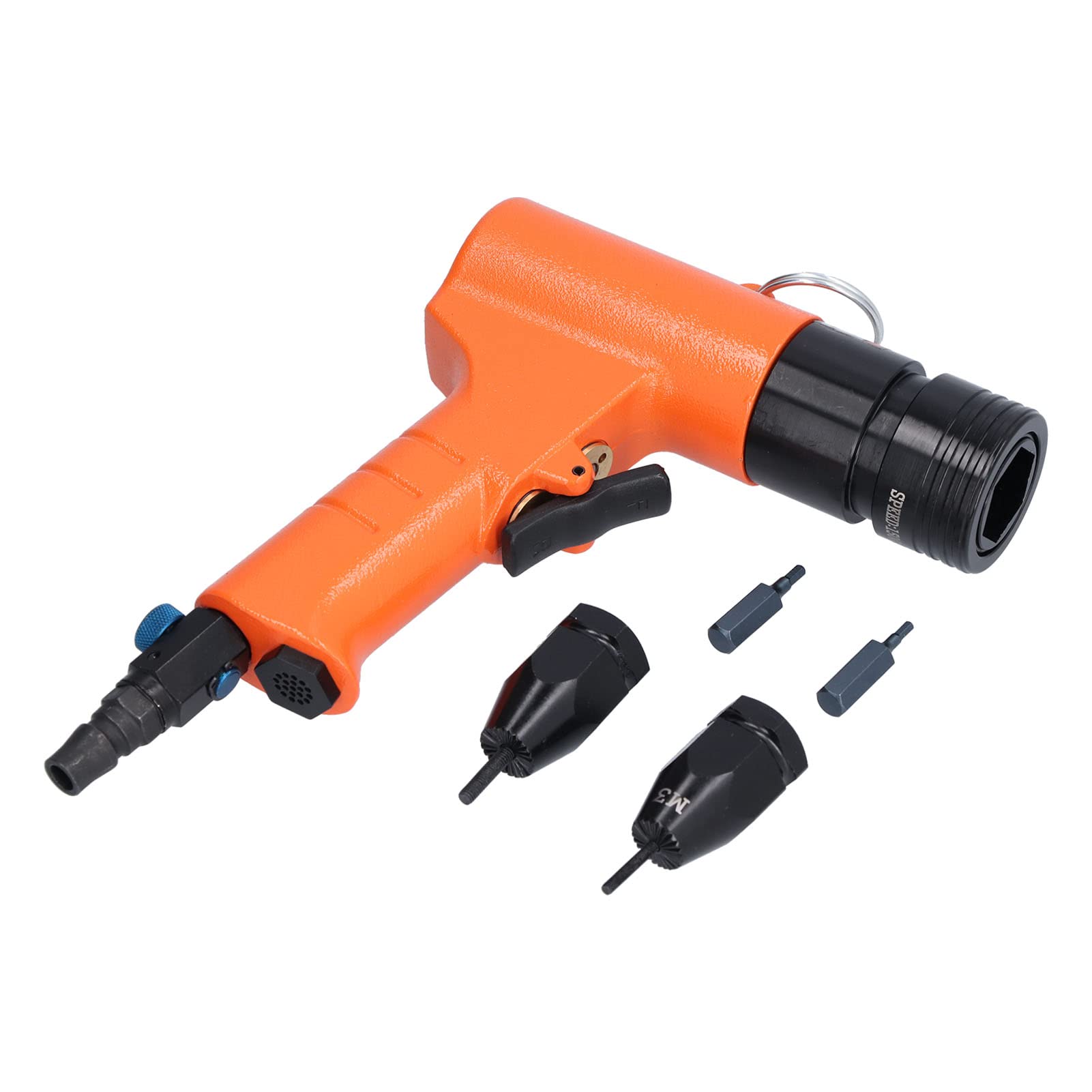 Pistola Neumática para Tuercas de Remache, Remachadora de Aire Automática de 1500 RPM, Antideslizante de Gran Potencia con Reemplazo de Punta Rápida para Placas de Metal, Tuberías, Gabinetes