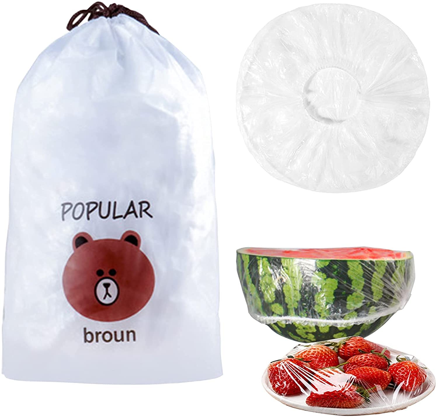 100 Reusable Elastic Food Storage Covers, Plastic Bowl Covers with Elastic Edging, Stretchable Plastic Food Wraps, Elastic Covers for Storage Containers