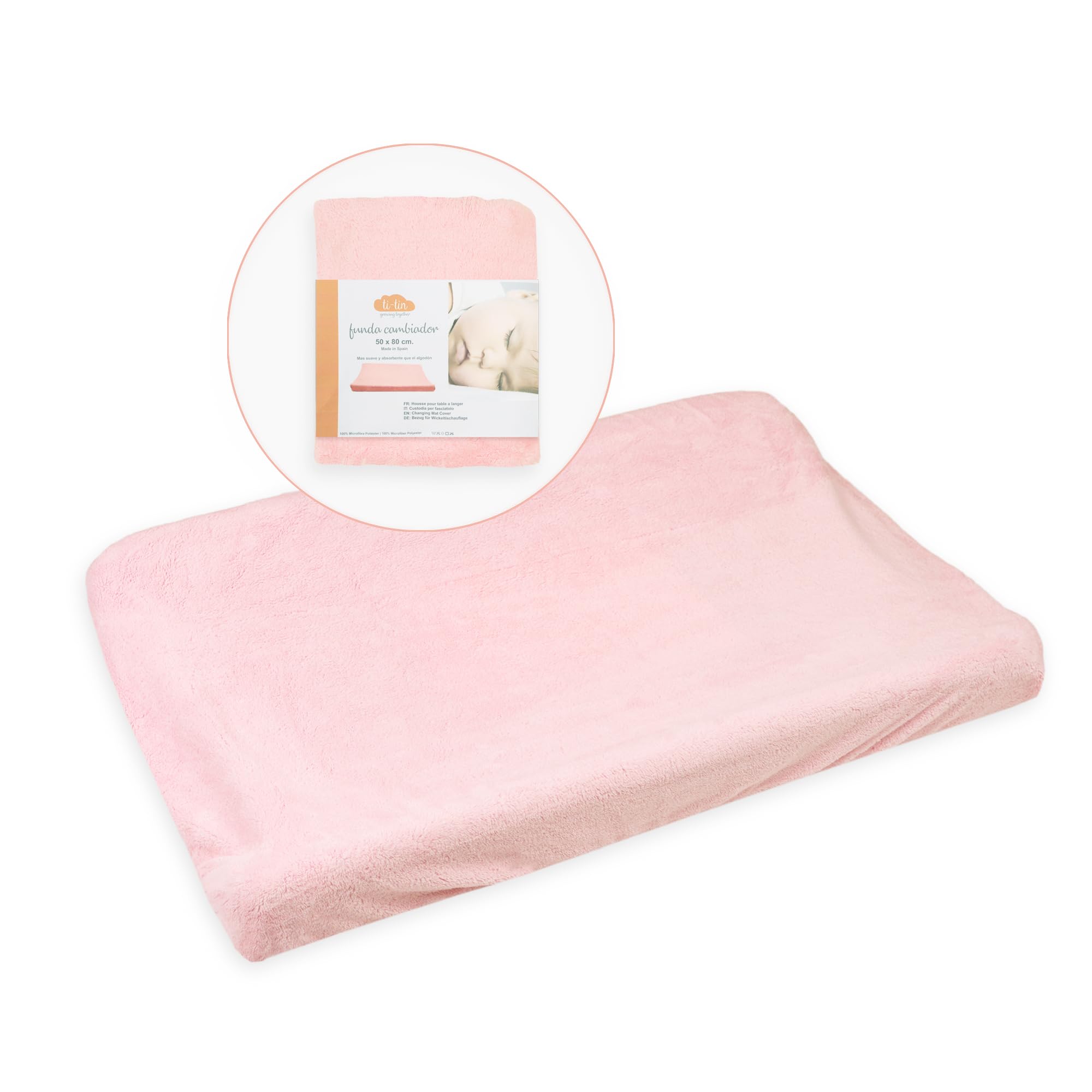 Ti TIN Copri Fasciatoio con Tessuto Elastico Adattabile | Coprifasciatoio 100% Microfibra Morbida e Assorbente, 80x50 cm, Colore Rosa