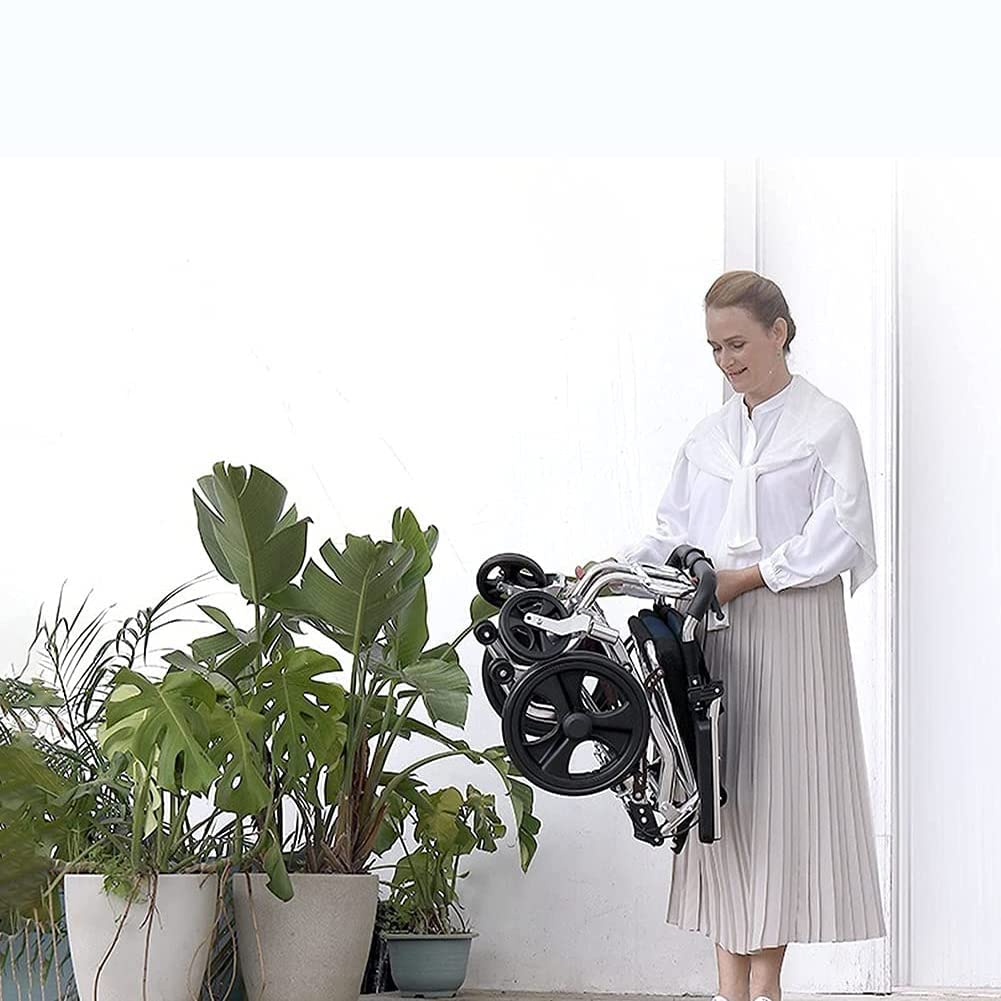Sillas de ruedas plegables para adultos, transporte de asistente ligero portátil, marco de aleación de aluminio, viajes al aire libre para maletero de coche de avión para adultos
