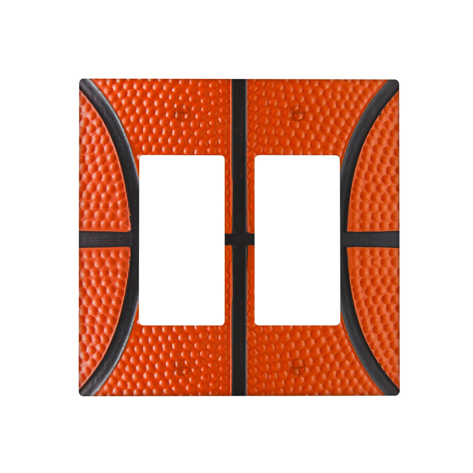 Sports Basketball Ball 2 Gang Light Switch Cover Decorative, Surface Texture Closeup Double Rocker Wall Plate Decora Switchplate Electrical for