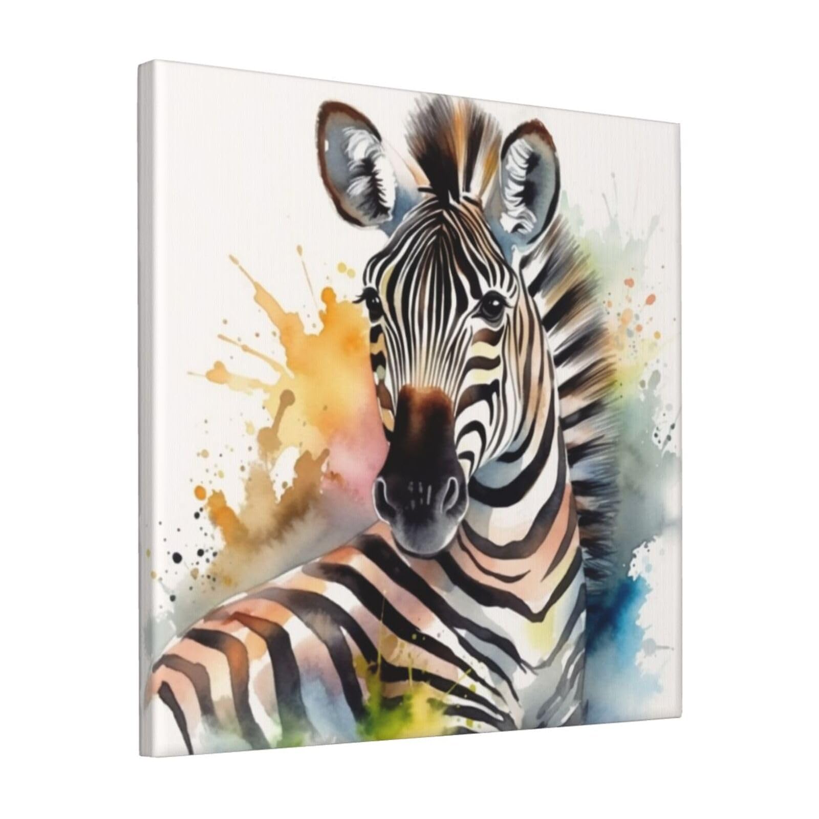 KLOPH Cute zebra watercolor Canvas Wall Art for Living Room 12"x12" Modern Artwork Painting for Bathroom Hanging Canvas Prints Aesthetic Wallart for Bedroom Kitchen Office Wall Decor