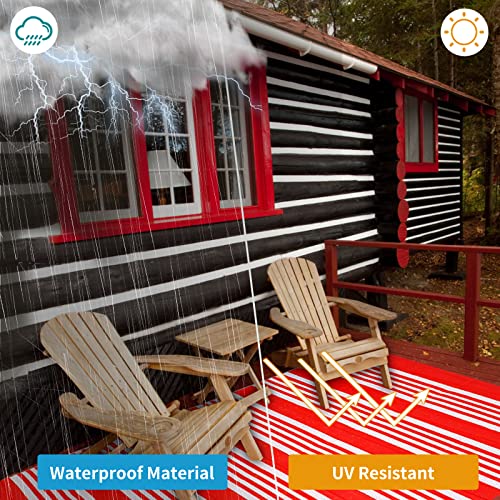 JBGO Tapete de tecido reversível para uso externo, 12,8 x 17,8 cm, leve, grande, plástico, listrado,