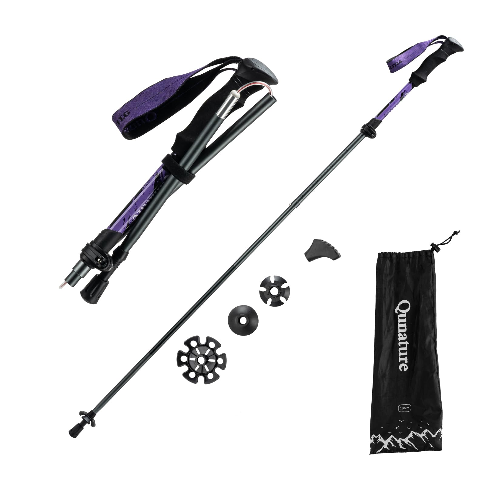 Bâtons de Randonnée Léger et Pliable en Aluminium 7075 110-130 cm pour Hommes et Femmes, Équipement Randonnée Camping Alpinisme Violet